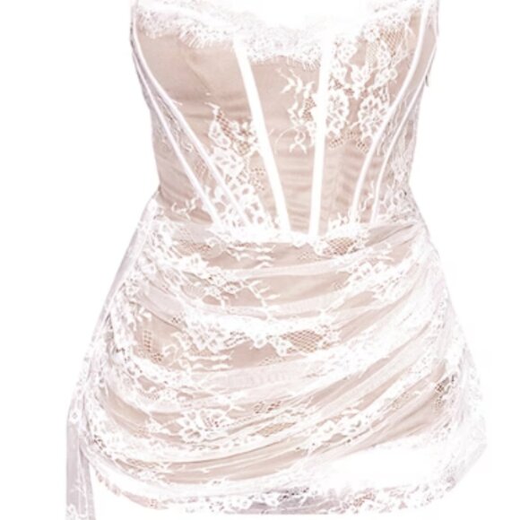 PrettyLittleThing | White Lace Detail Corset Bandeau Mini Dress - Picture 1 of 5